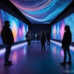 다감각 예술 경험 디자인을 위한 콘텐츠 관리 시스템 - **Immersive Multi-Sensory Art Gallery Experience:**
    A futuristic art gallery, brightly lit with ...