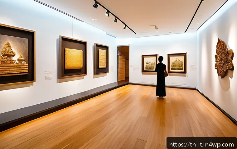 다감각 예술 경험 디자인에서의 문제 해결 전략 - A serene art gallery exhibition blending traditional Thai elements with modern sensory design: soft ...